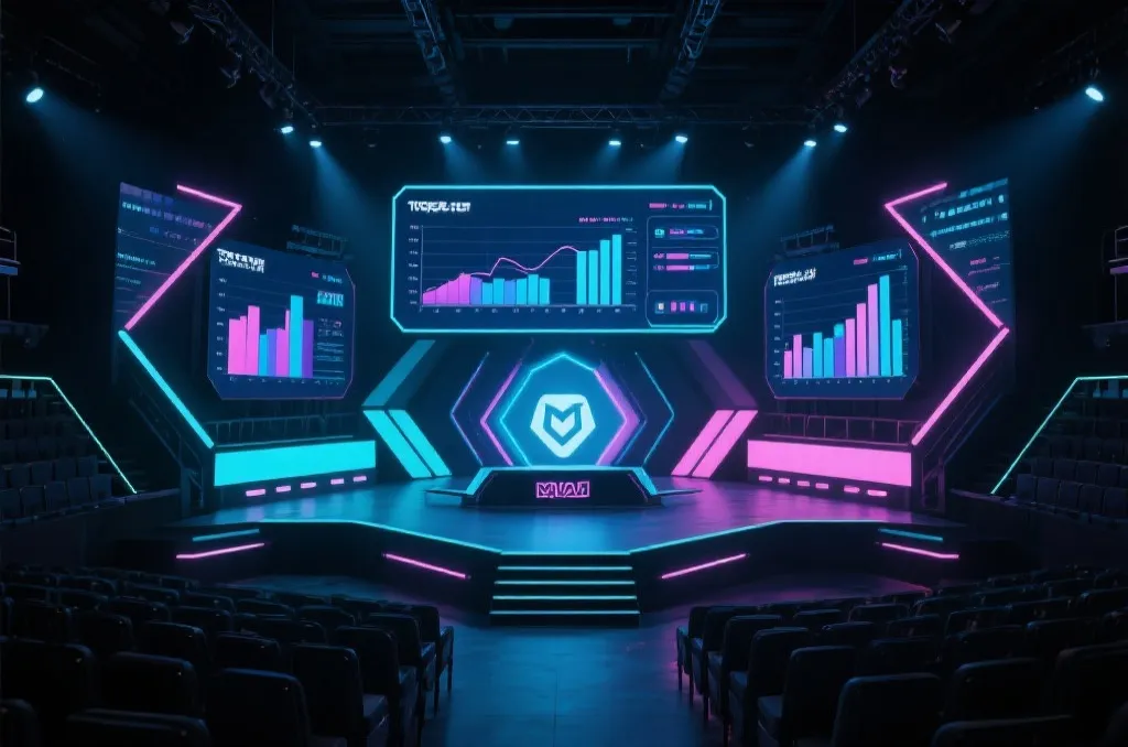 科技感十足的无Logo电竞舞台与分析屏幕